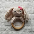 Pink Bow Bunny Hand Crochet Cotton Rattle