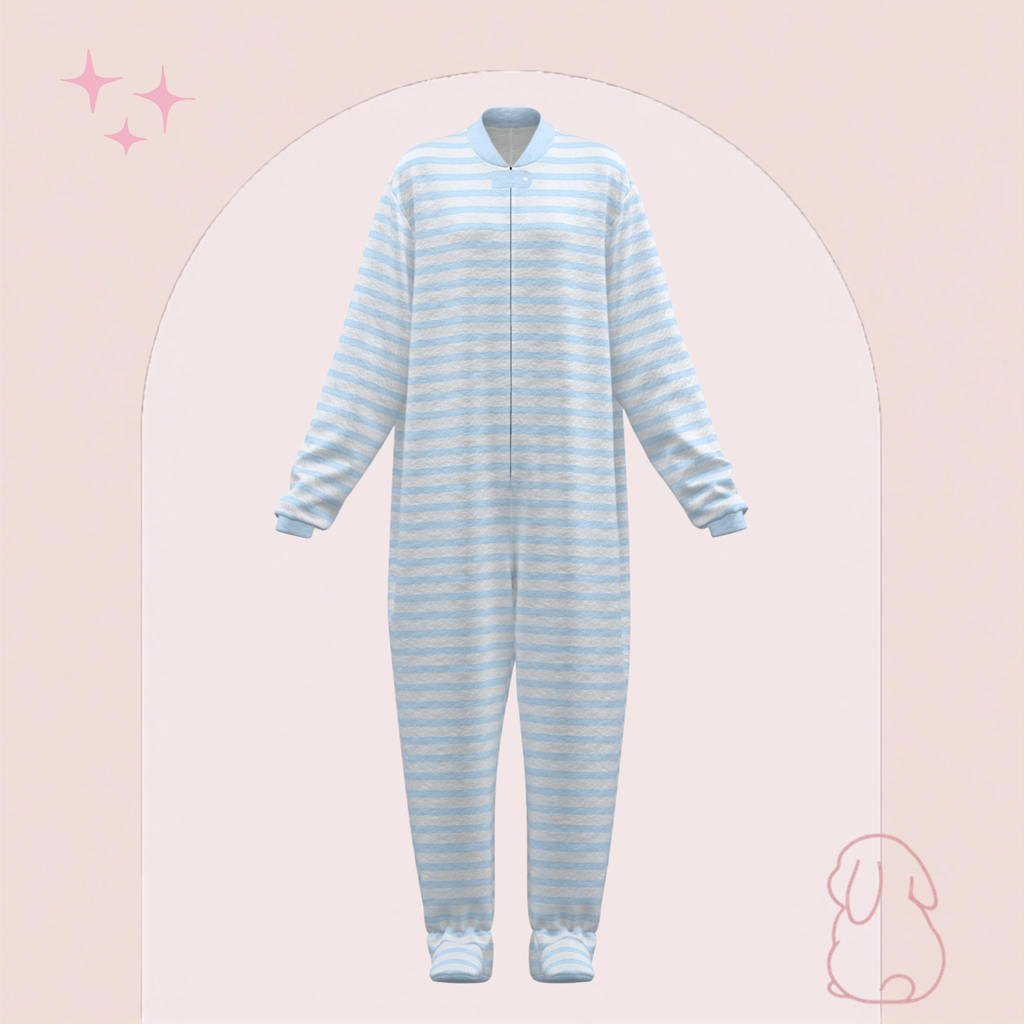 Signature Blue Stripes Adult Footed Sleeper
