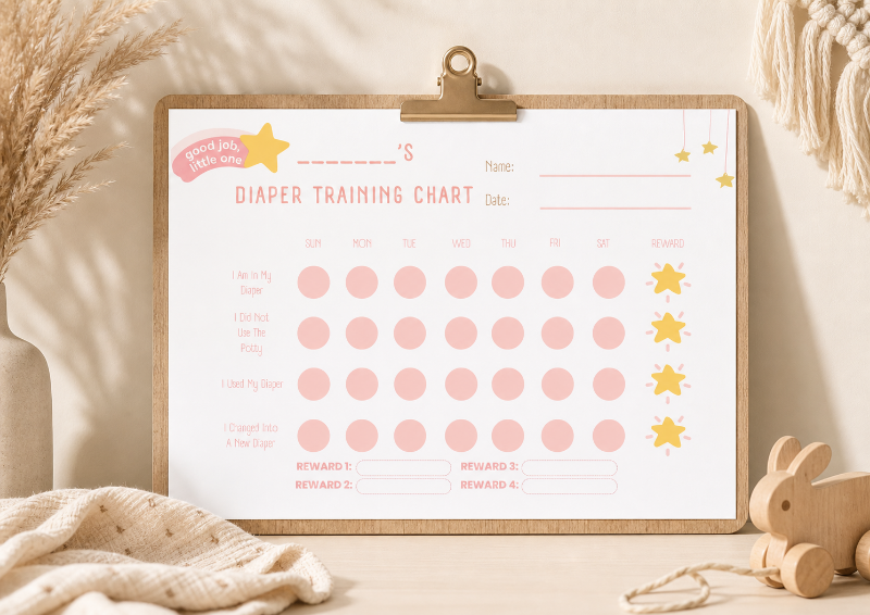 Diaper Training Chart - Pink, Blue & Purple