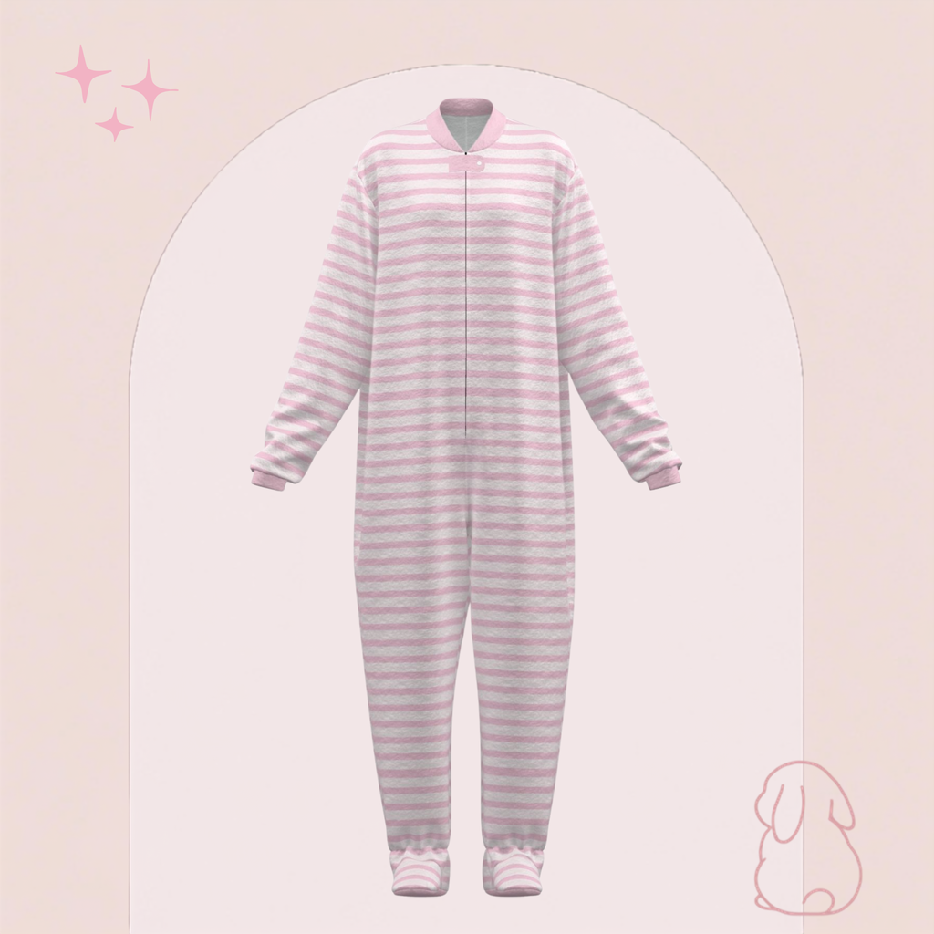 Signature Pink Stripes Adult Footed Sleeper