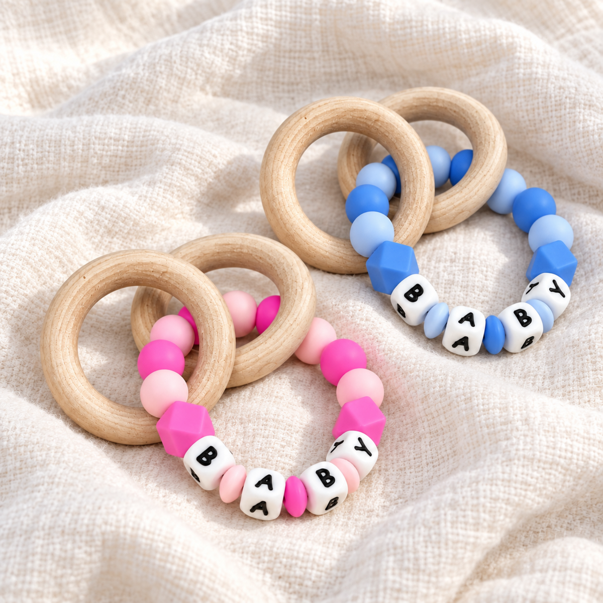 Adult Rattle Teether | "BABY" Silicone Bead Wooden Sensory Toy